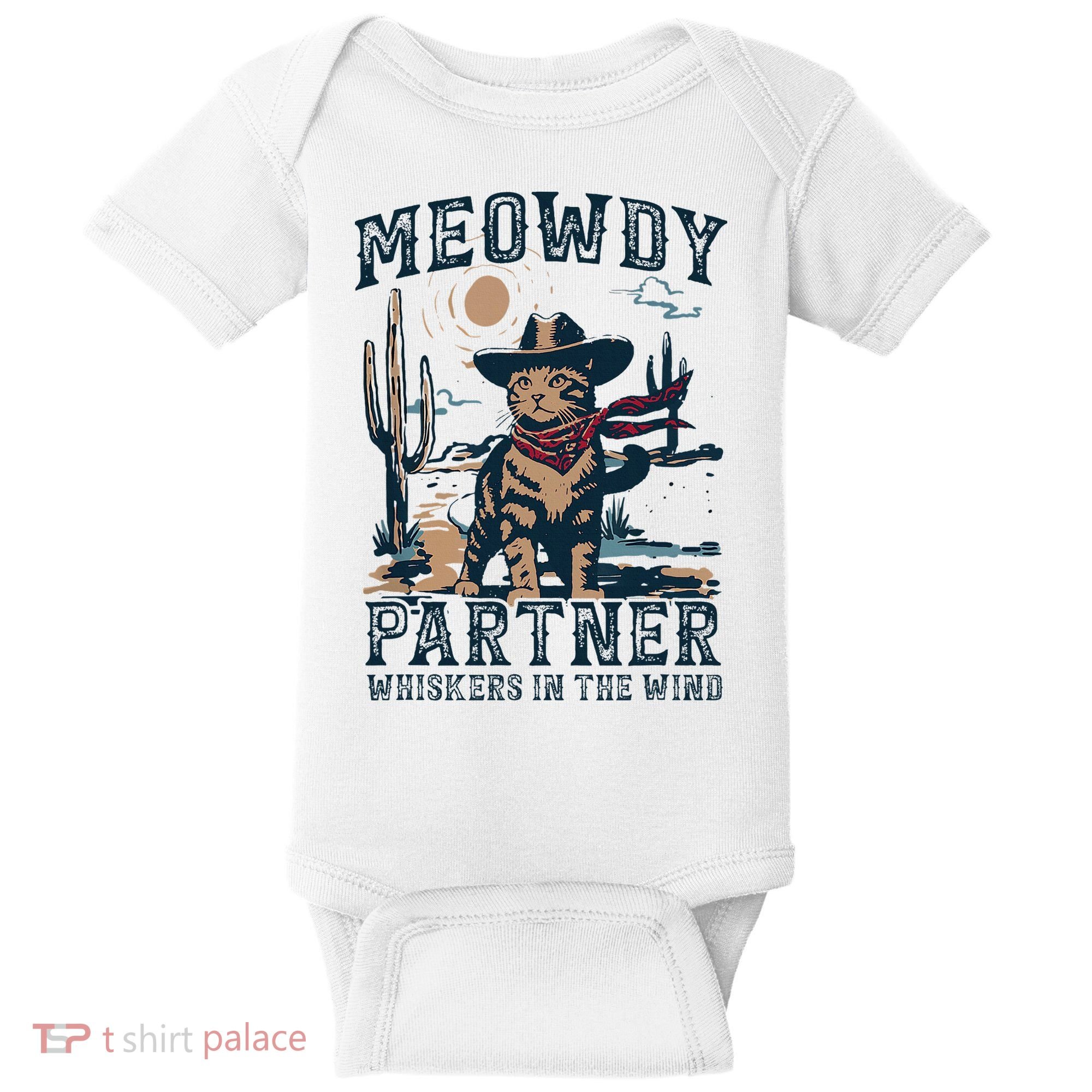 Meowdy Partner Whiskers In The Wind Humor Cool Cowboy Cat Baby Bodysuit