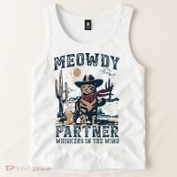 Meowdy Partner Whiskers In The Wind Humor Cool Cowboy Cat Tank Top thumb 2