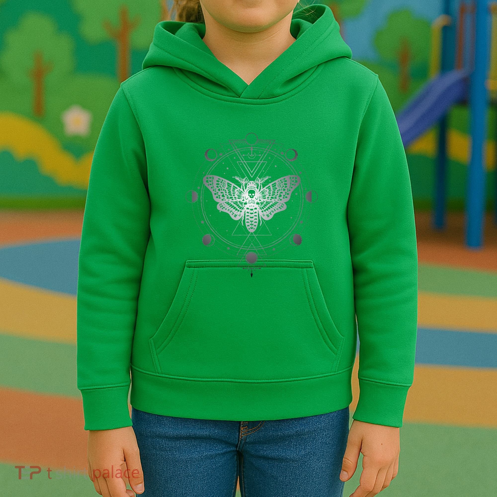 Moon Phases With Moth Blackcraft Clothing Kids Hoodie