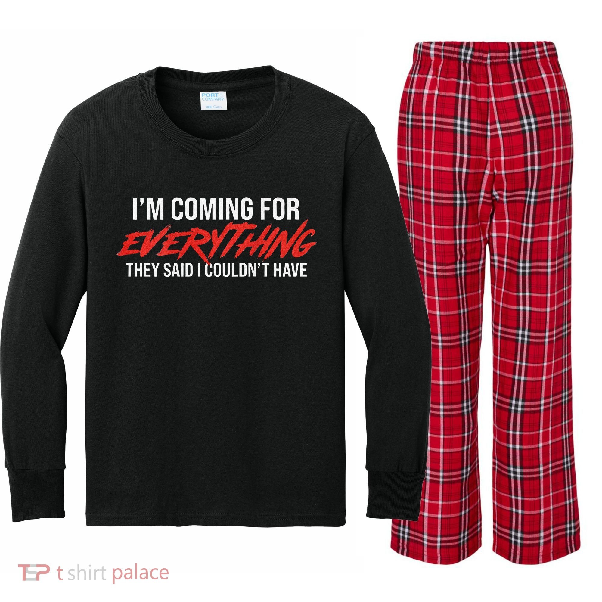 Motivational Quote Motivation For Success And Workout Kids Long Sleeve Plaid Pajama Set