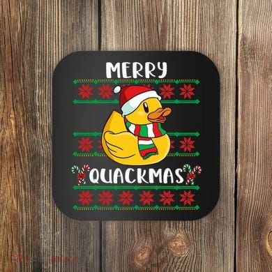 Merry Quackmas Rubber Duck Christmas Coaster
