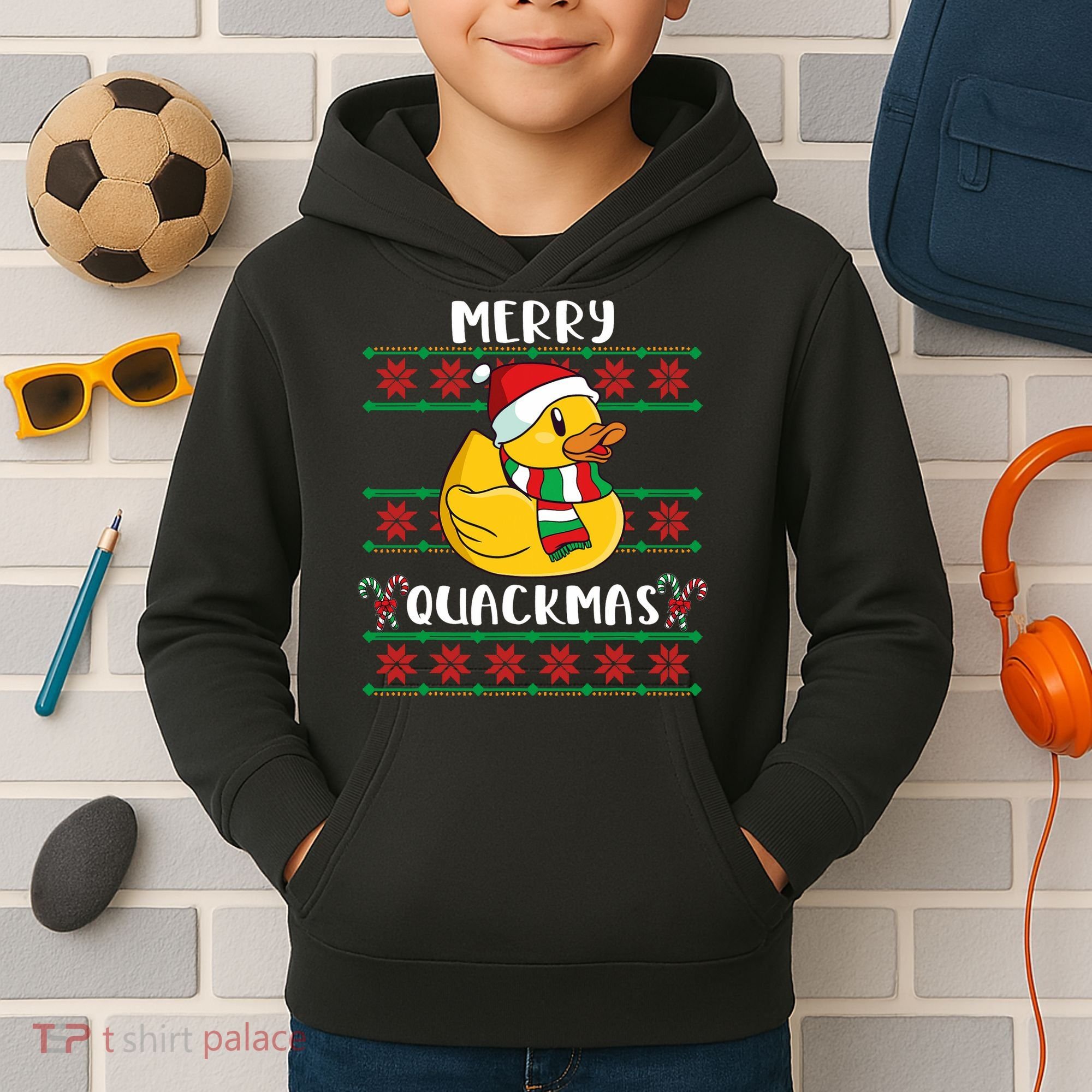 Merry Quackmas Rubber Duck Christmas Kids Hoodie