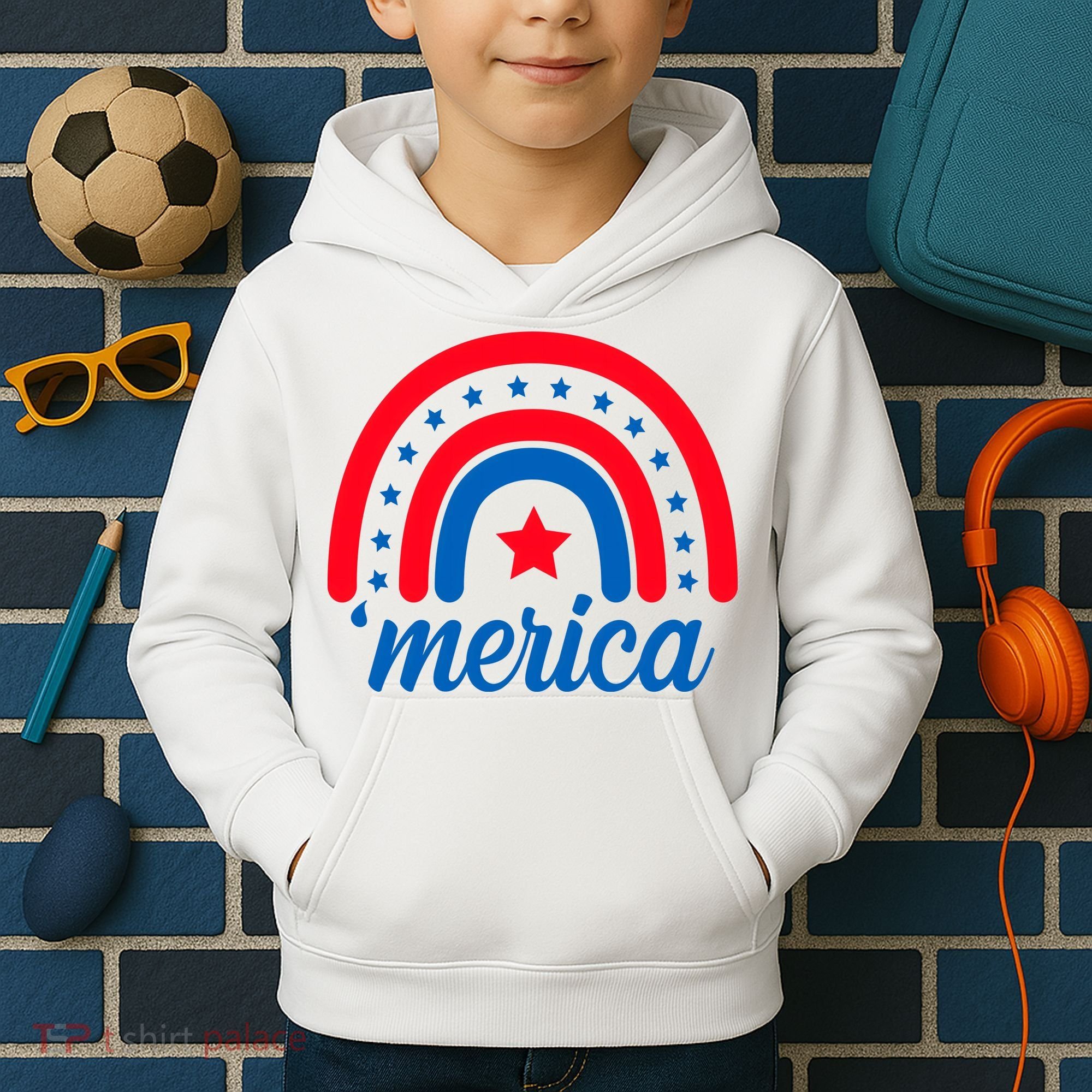 Merica Rainbow 4th Of July Celebration Kids Hoodie