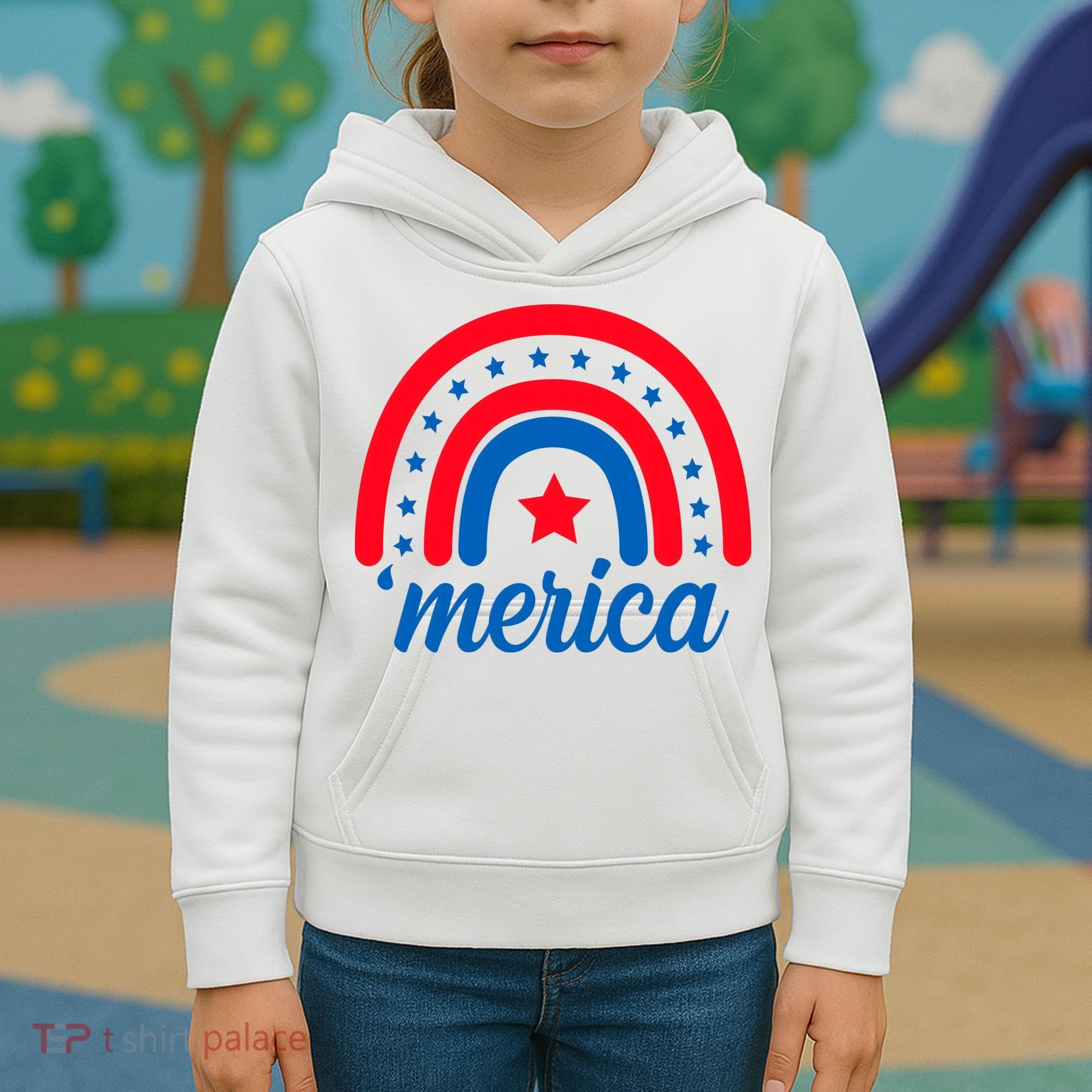 Merica Rainbow 4th Of July Celebration Kids Hoodie