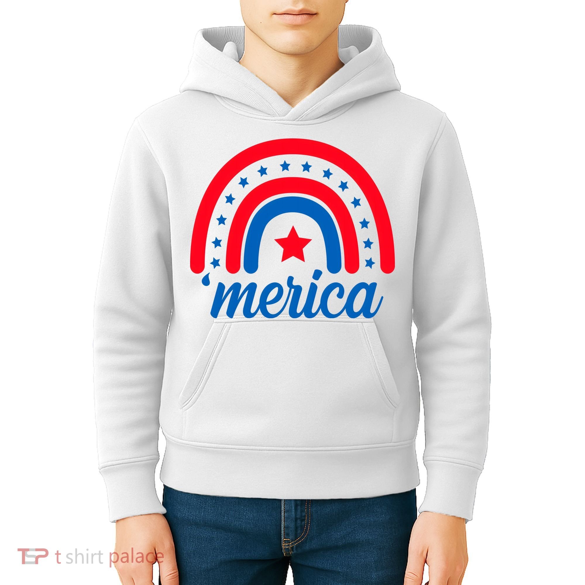 Merica Rainbow 4th Of July Celebration Kids Hoodie