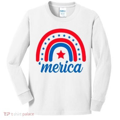 Merica Rainbow 4th Of July Celebration Kids Long Sleeve Shirt