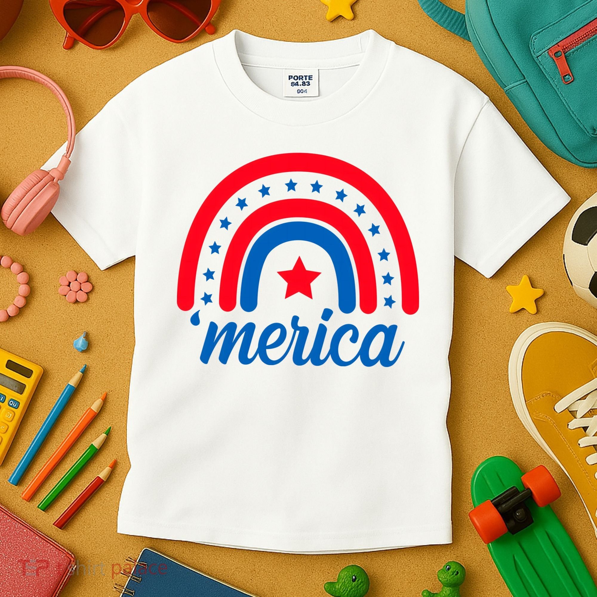 Merica Rainbow 4th Of July Celebration Kids T-Shirt