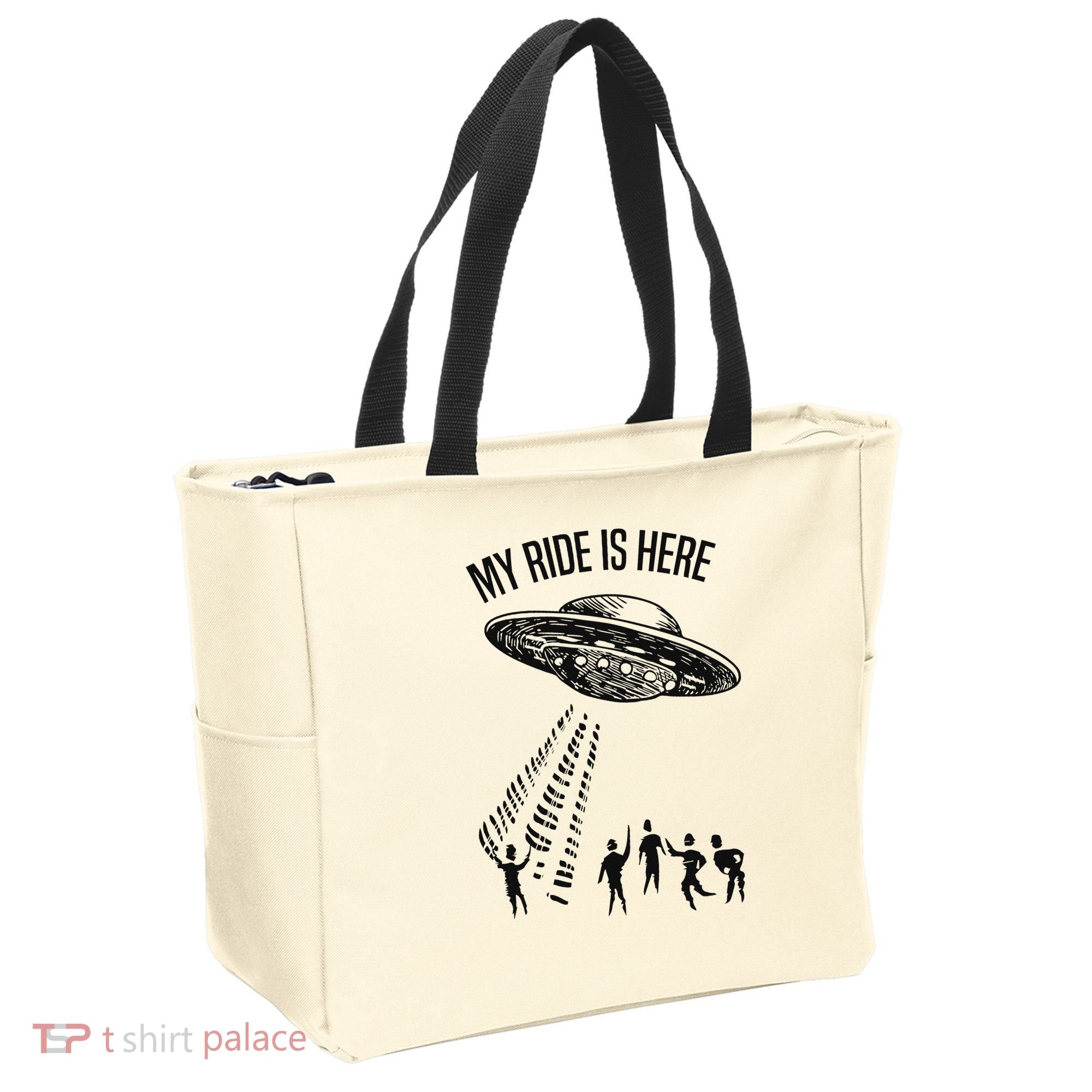 My Ride Alien Flying Saucer Ufo Abduction  Tote Bag