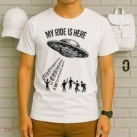My Ride Alien Flying Saucer Ufo Abduction  T-Shirt thumb 6