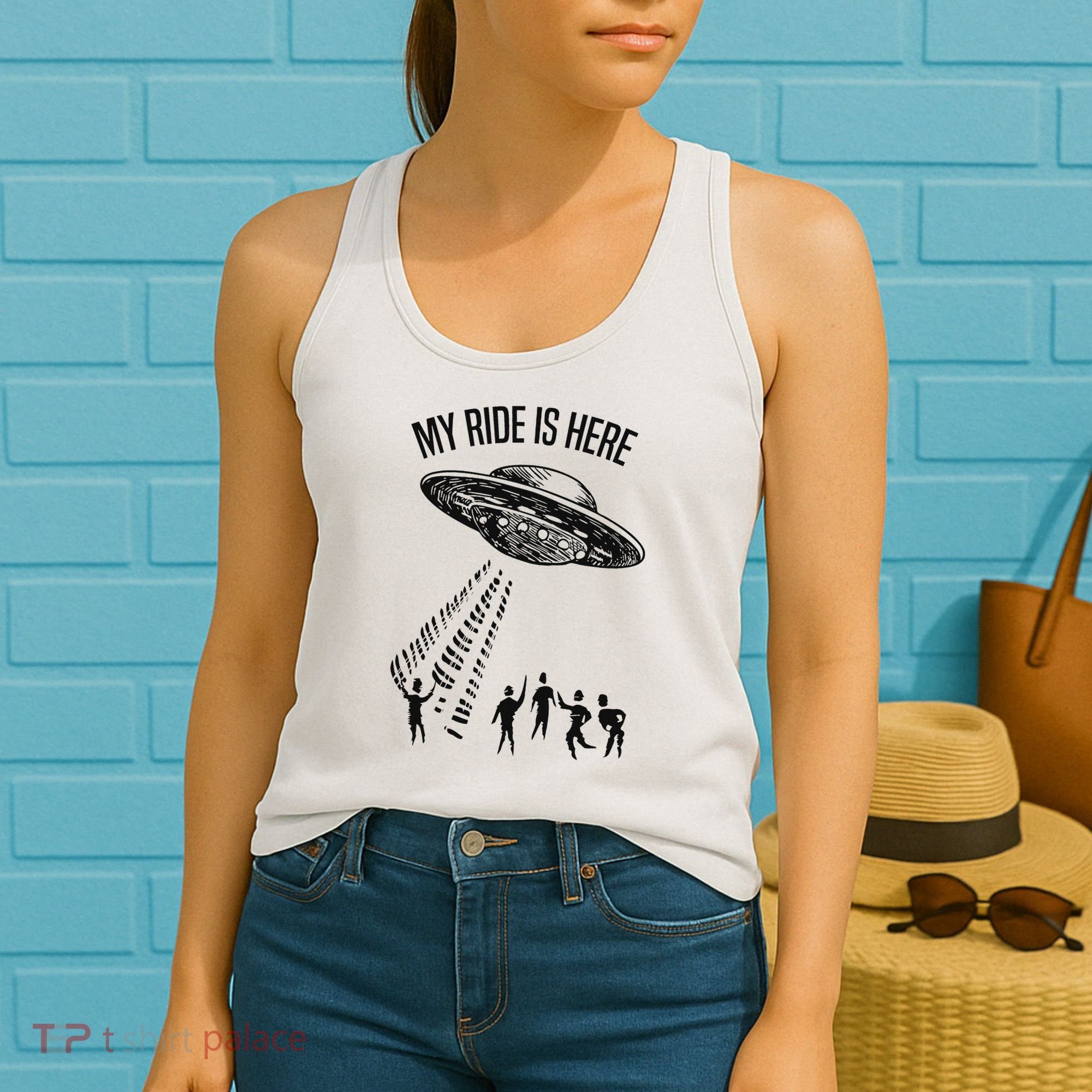 My Ride Alien Flying Saucer Ufo Abduction  Women's Tank Top