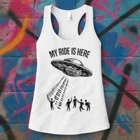 My Ride Alien Flying Saucer Ufo Abduction  Women's Tank Top thumb 3