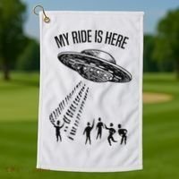 My Ride Alien Flying Saucer Ufo Abduction  Golf Towel thumb 1