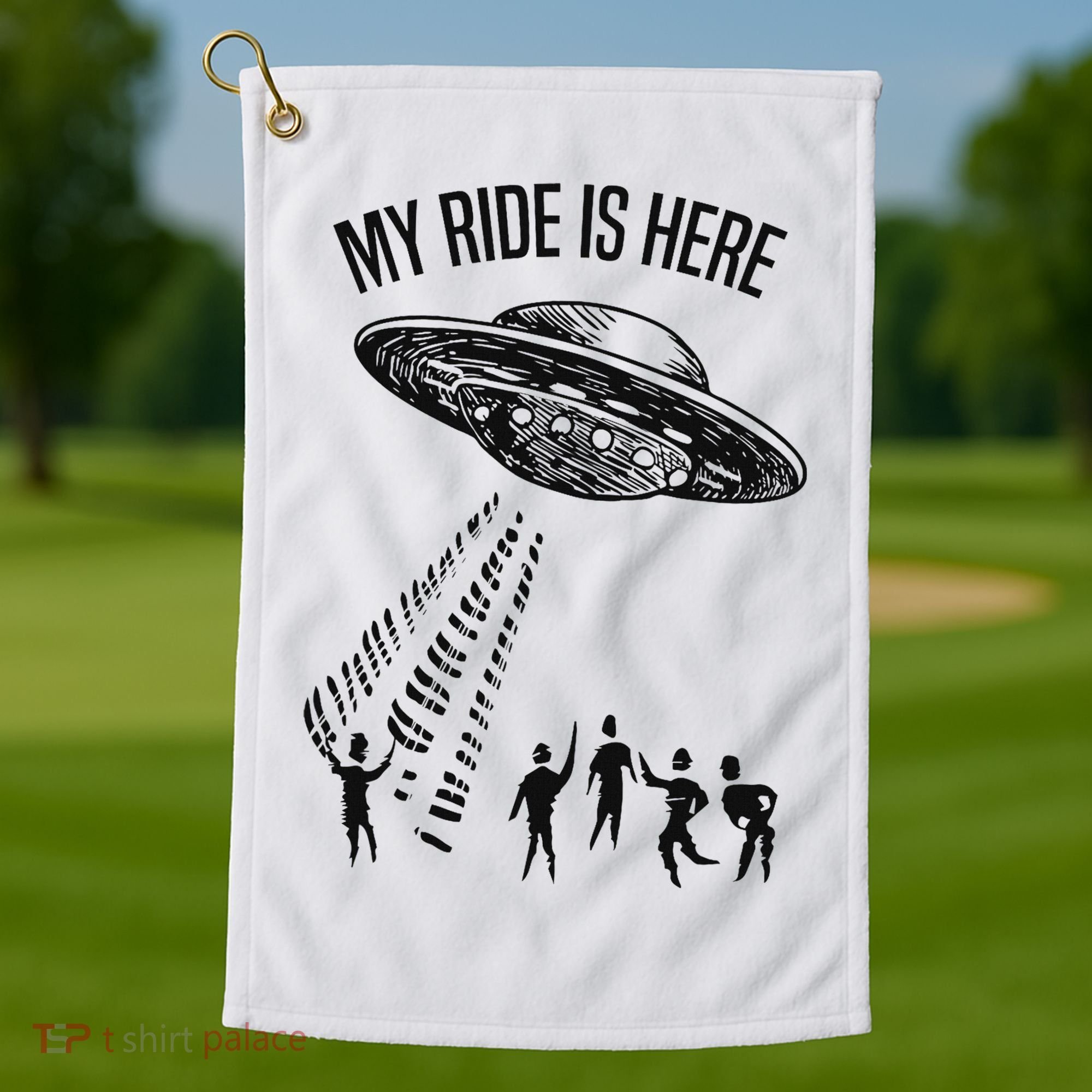 My Ride Alien Flying Saucer Ufo Abduction  Golf Towel