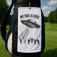 My Ride Alien Flying Saucer Ufo Abduction  Golf Towel thumb 2