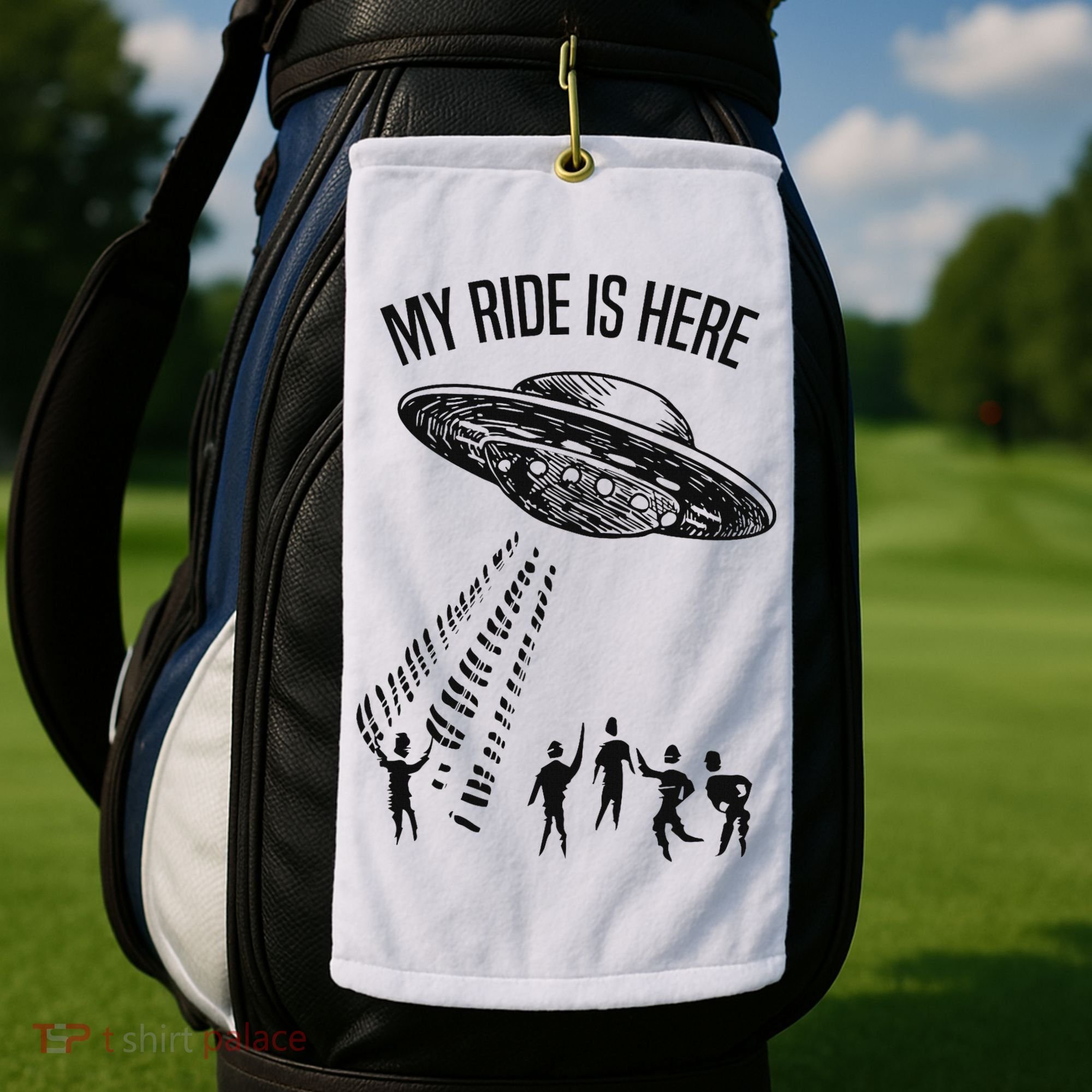My Ride Alien Flying Saucer Ufo Abduction  Golf Towel