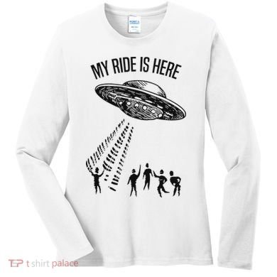My Ride Alien Flying Saucer Ufo Abduction  Women's Long Sleeve Shirt