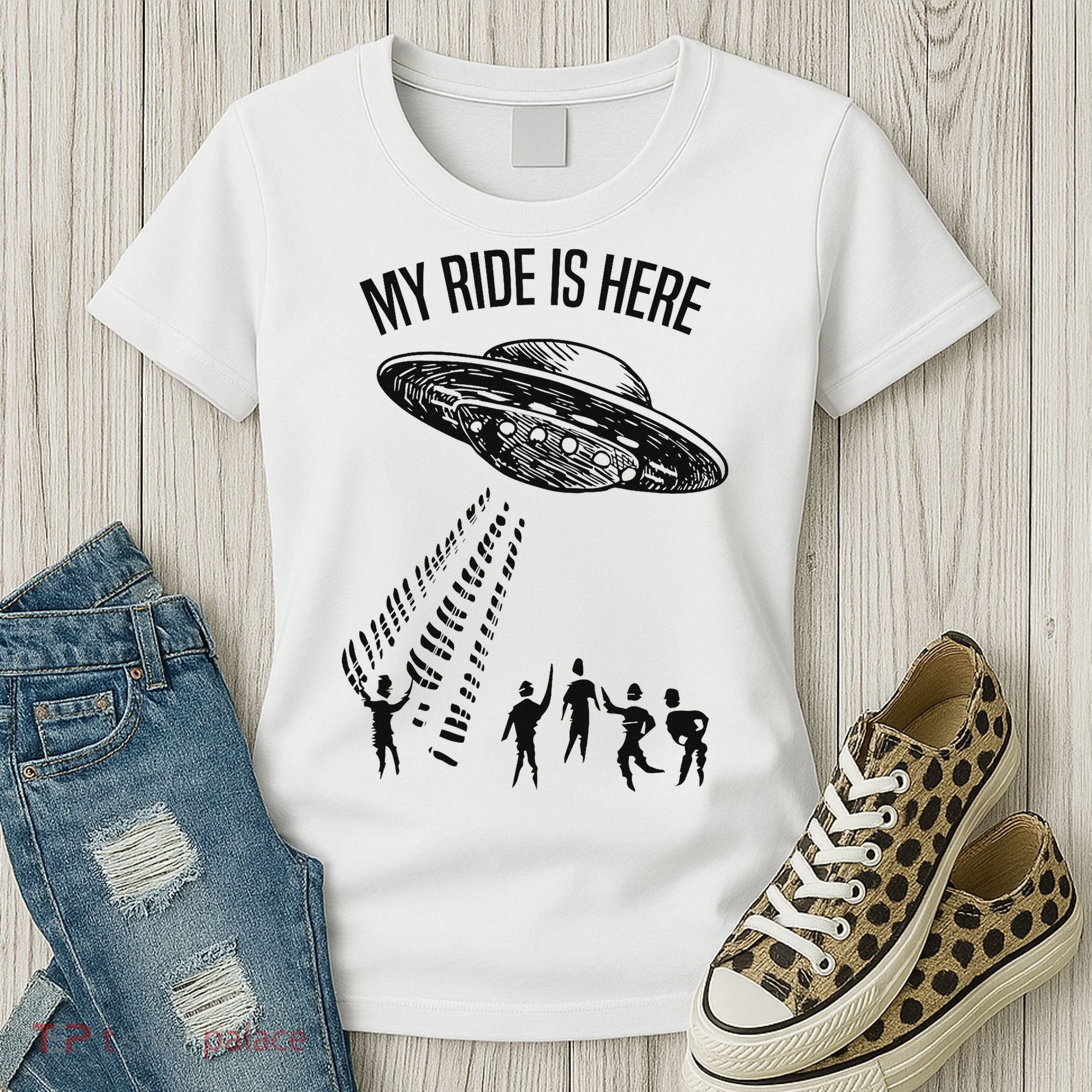 My Ride Alien Flying Saucer Ufo Abduction  Women's T-Shirt