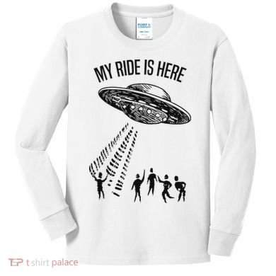 My Ride Alien Flying Saucer Ufo Abduction  Kids Long Sleeve Shirt