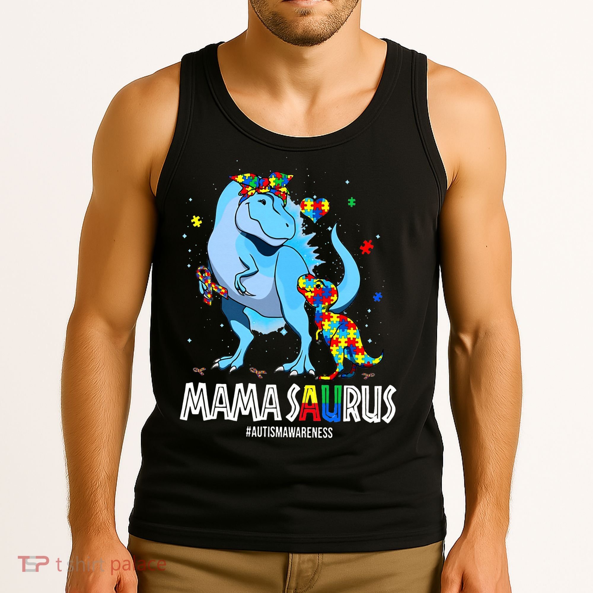 mamasaurus rex autism awareness autistic mother's day Tank Top