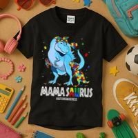 mamasaurus rex autism awareness autistic mother's day Kids T-Shirt thumb 3