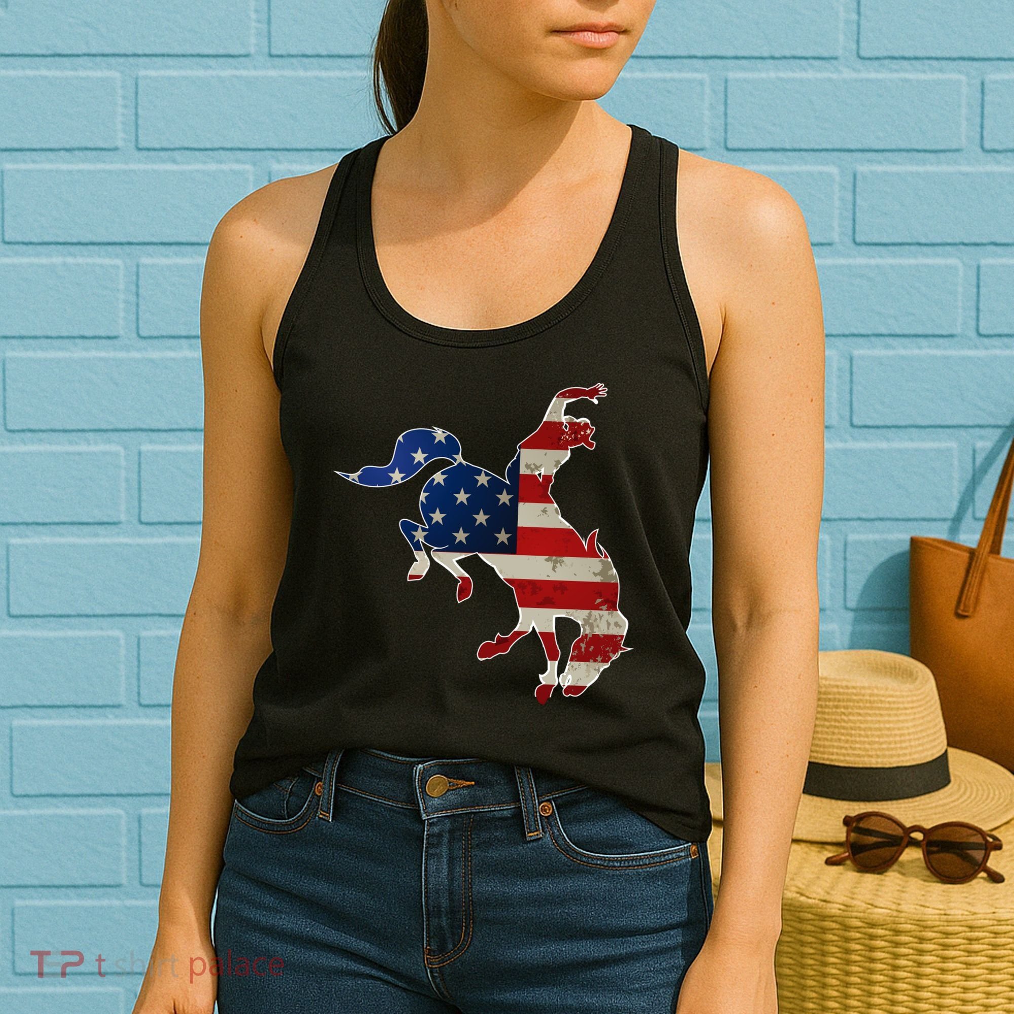 Man Riding Bucking In Rodeo Women's Tank Top