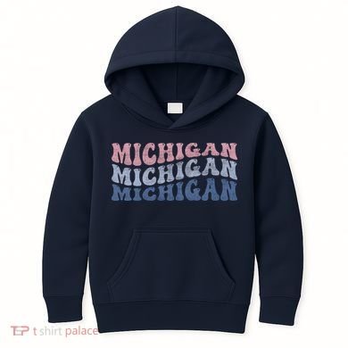 Michigan Retro Distressed Logo Kids Hoodie