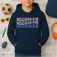 Michigan Retro Distressed Logo Kids Hoodie thumb 2