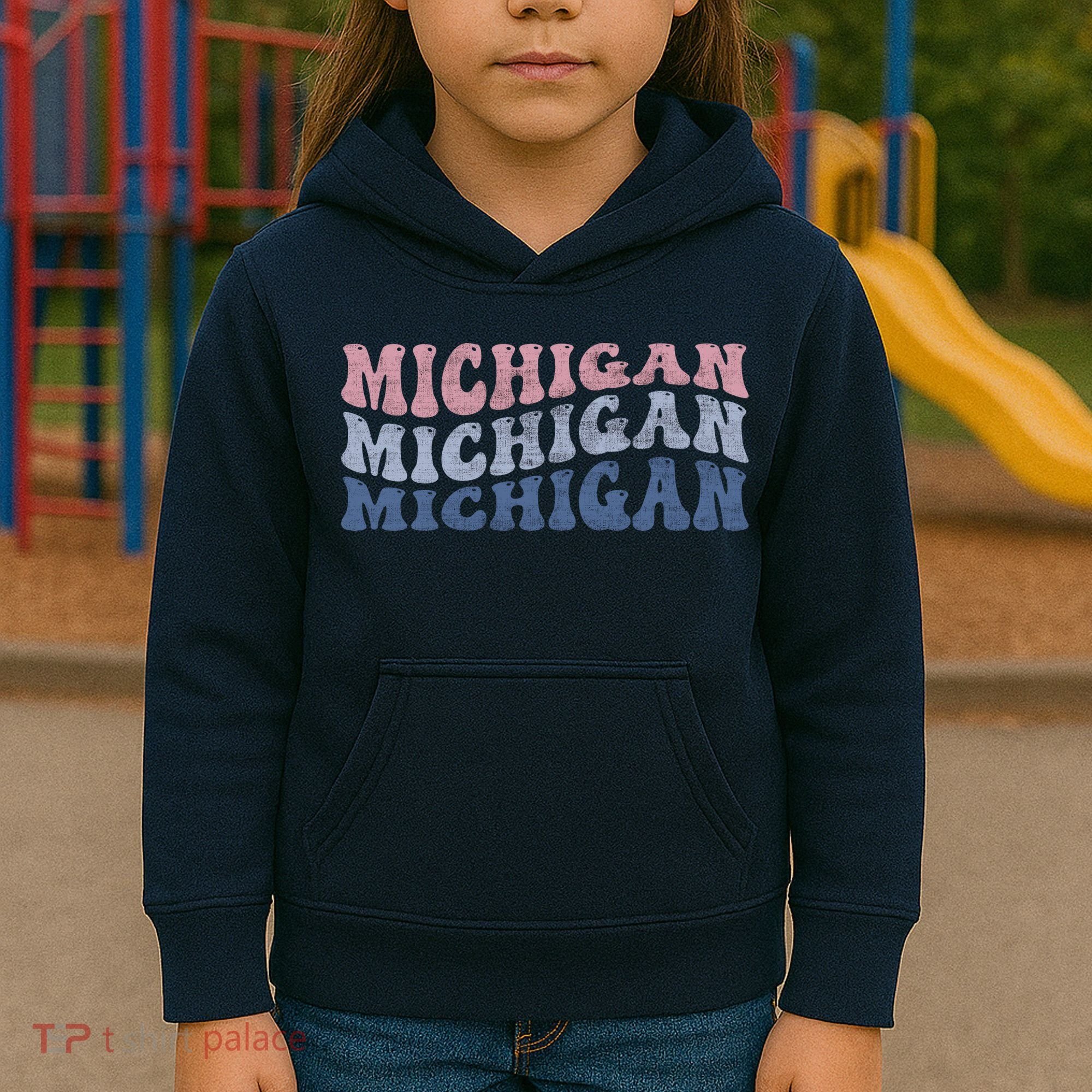 Michigan Retro Distressed Logo Kids Hoodie