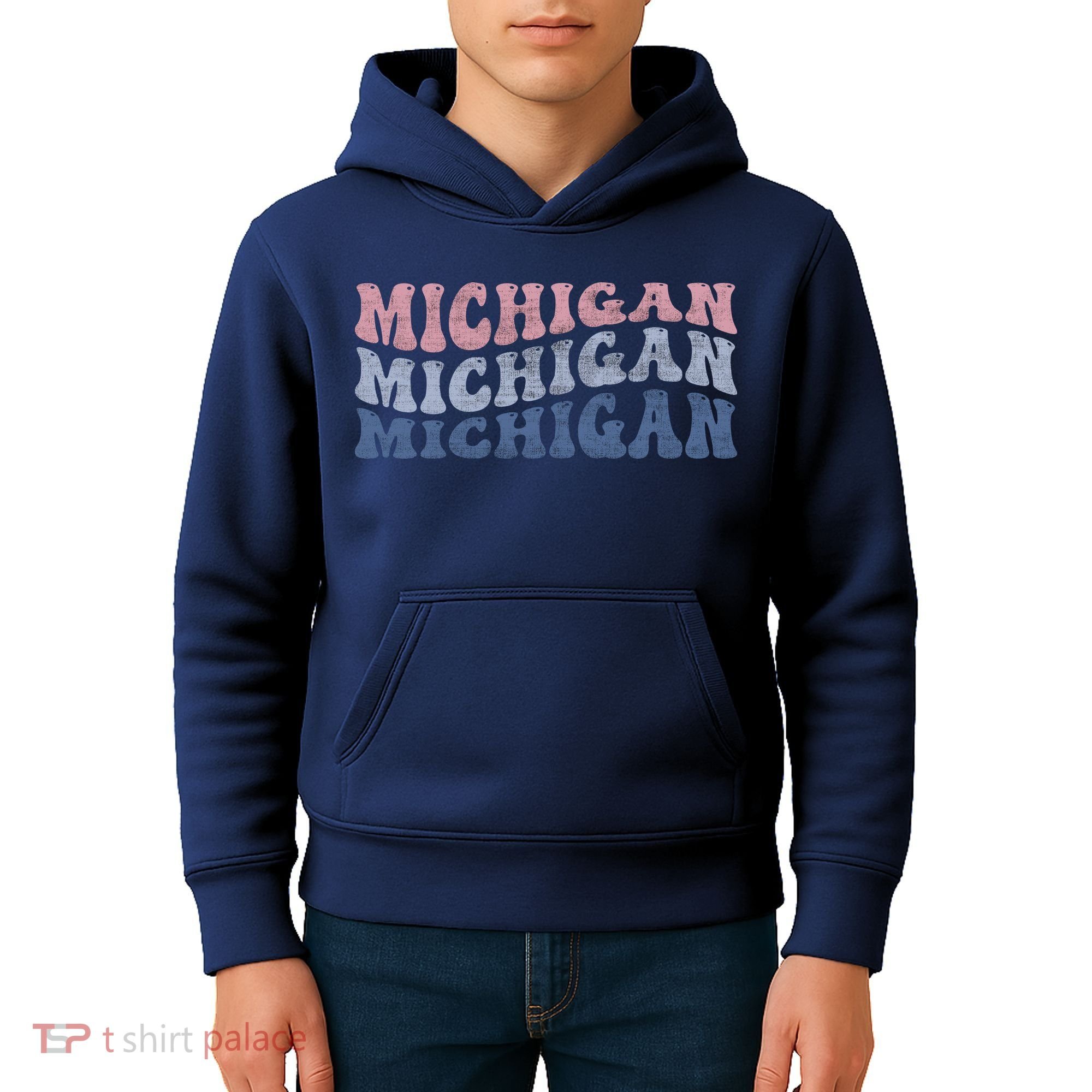Michigan Retro Distressed Logo Kids Hoodie