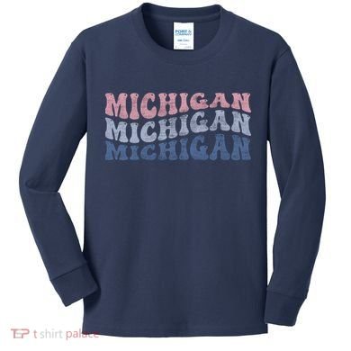 Michigan Retro Distressed Logo Kids Long Sleeve Shirt