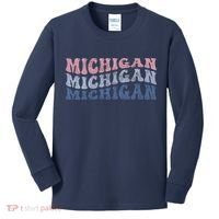Michigan Retro Distressed Logo Kids Long Sleeve Shirt thumb 0
