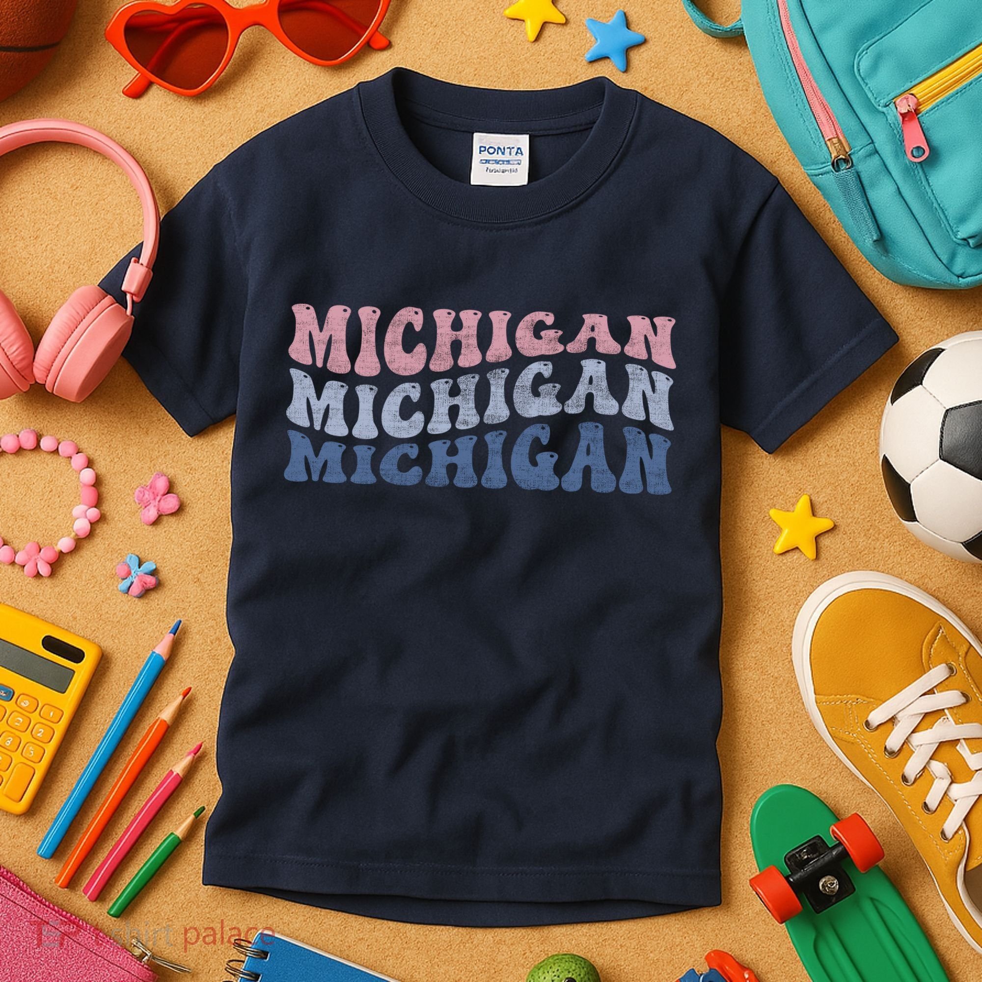 Michigan Retro Distressed Logo Kids T-Shirt