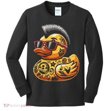 Mohawk Rubber Duck Punk Rock Rocker Kids Long Sleeve Shirt