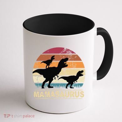 Mamasaurus Rex Dinosaur Pajama Dino Twin Mom With Two Coffee Mug back