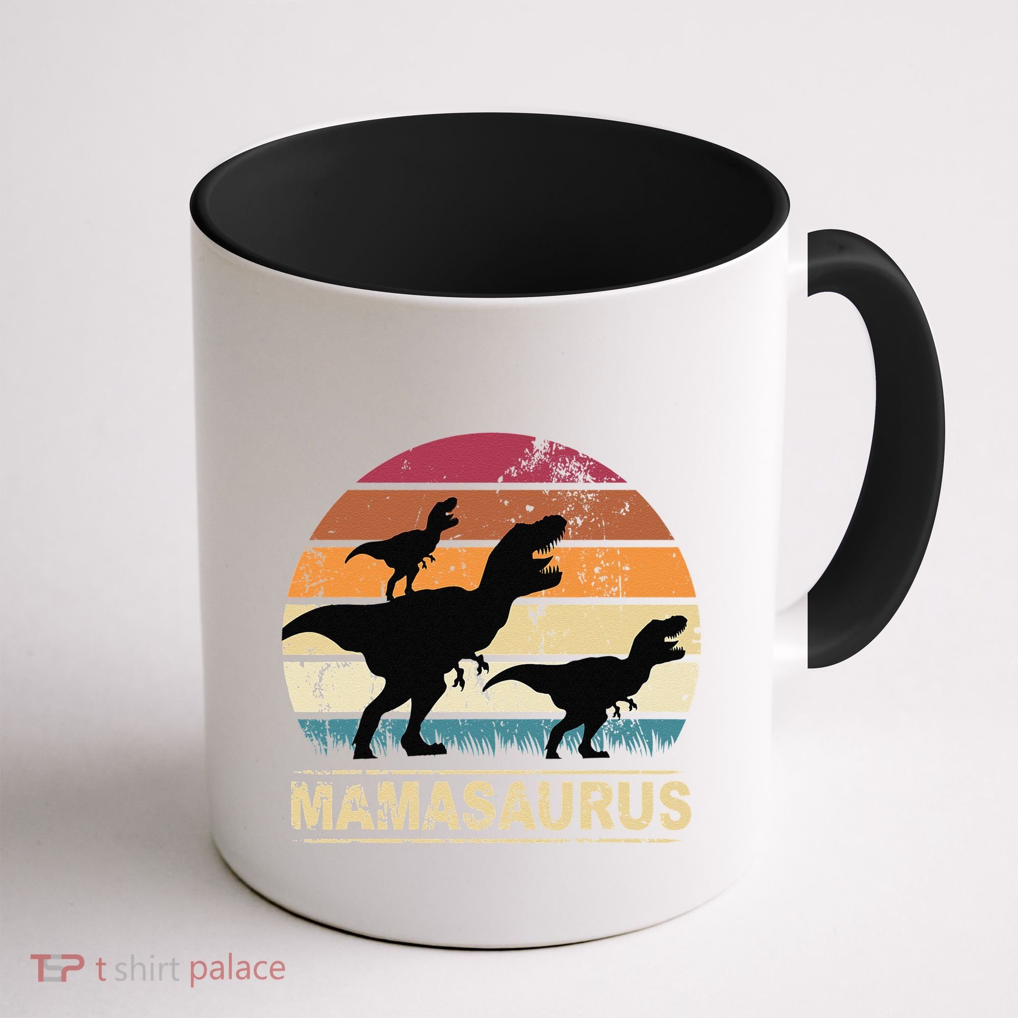 Mamasaurus Rex Dinosaur Pajama Dino Twin Mom With Two Coffee Mug