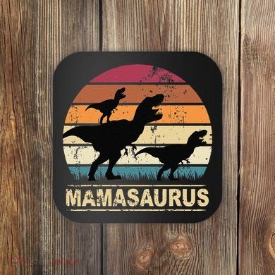 Mamasaurus Rex Dinosaur Pajama Dino Twin Mom With Two Coaster