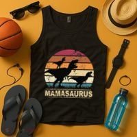 Mamasaurus Rex Dinosaur Pajama Dino Twin Mom With Two Tank Top thumb 4