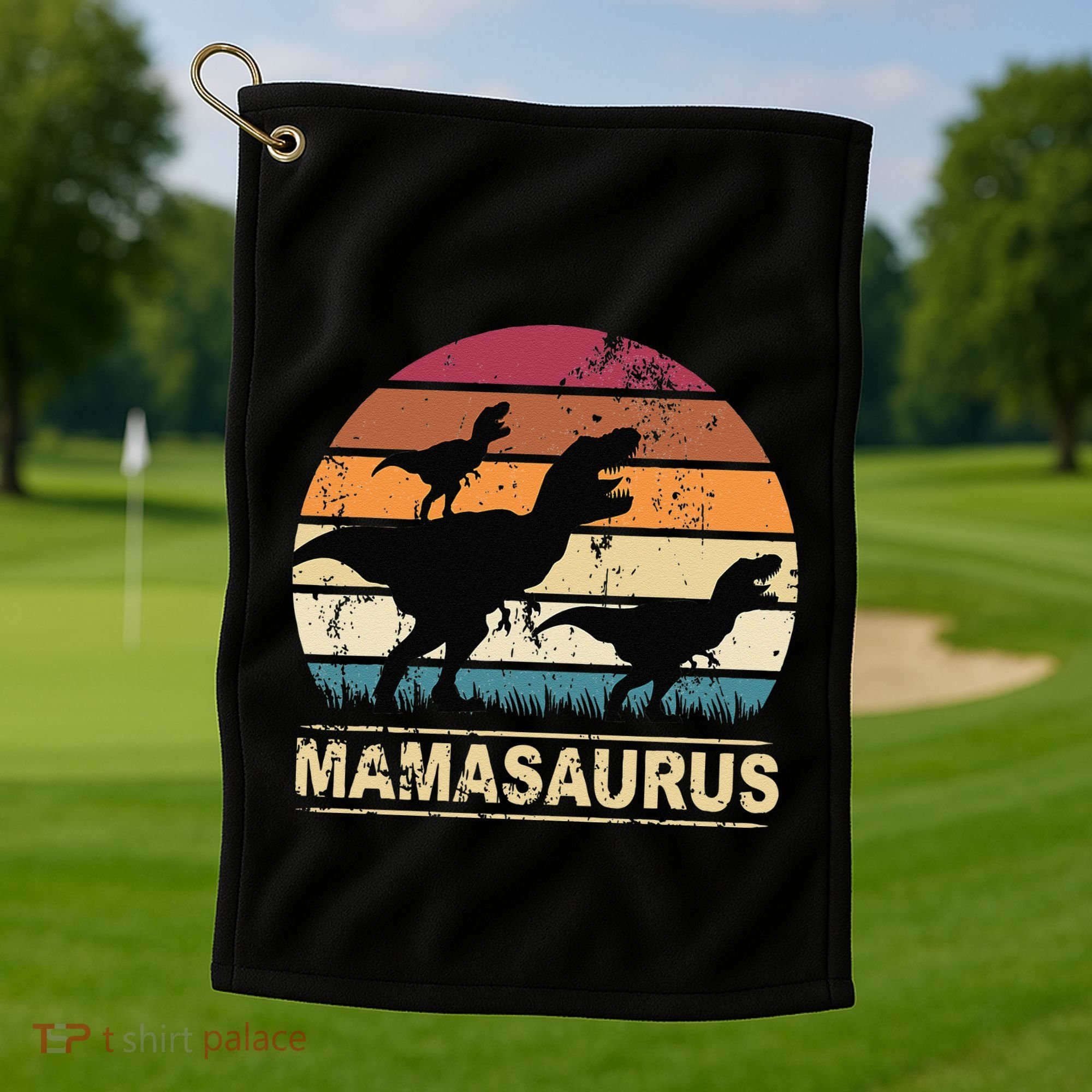 Mamasaurus Rex Dinosaur Pajama Dino Twin Mom With Two Golf Towel