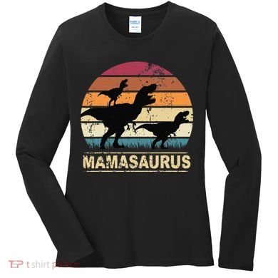 Mamasaurus Rex Dinosaur Pajama Dino Twin Mom With Two Women's Long Sleeve Shirt
