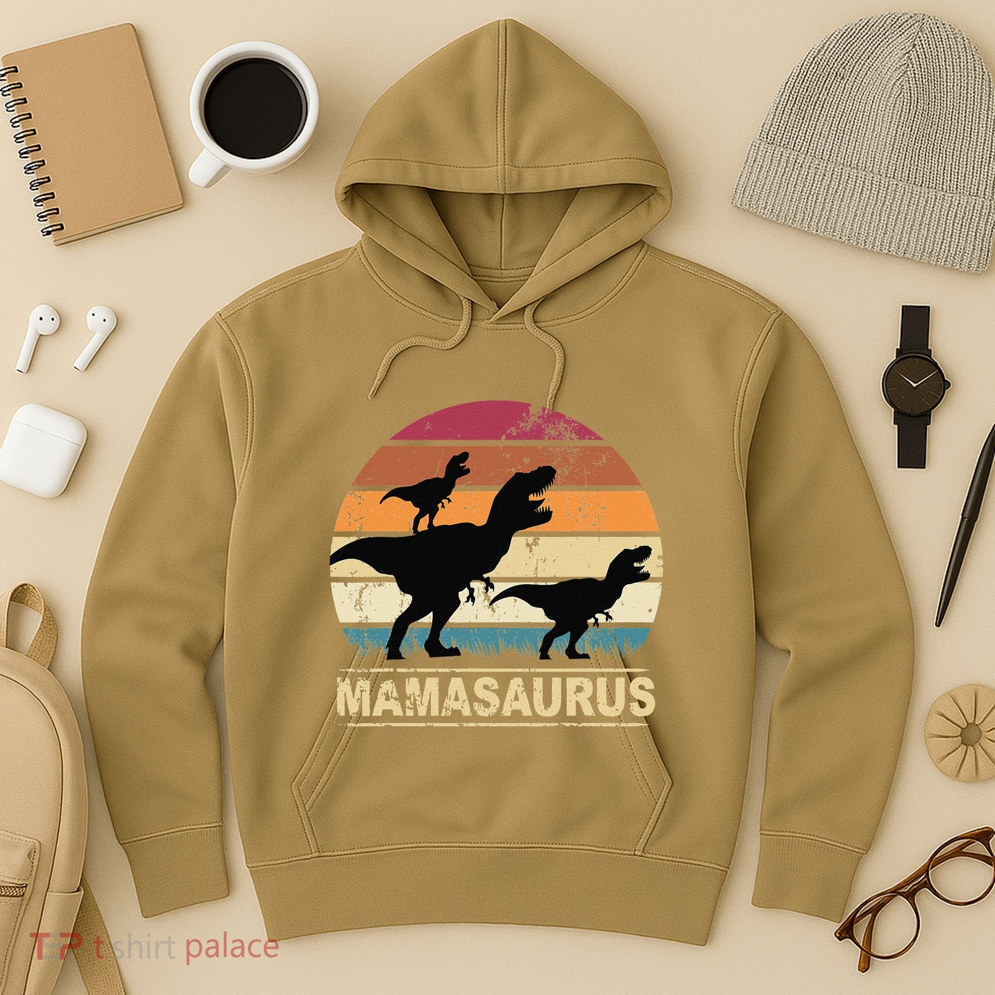 Mamasaurus Rex Dinosaur Pajama Dino Twin Mom With Two Hoodie