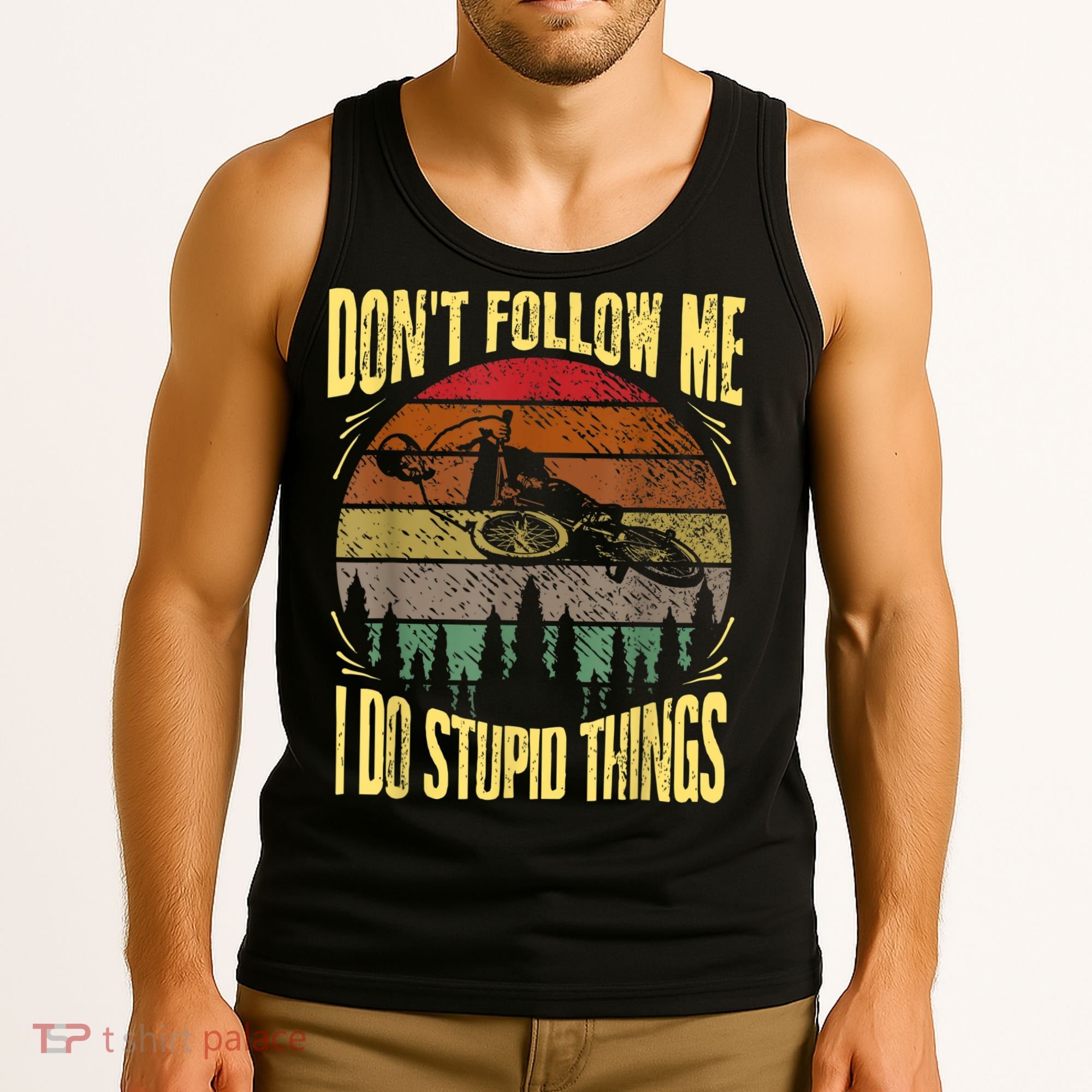 Mens Retro Don't Follow Me I Do Stupid Things BMX Rider Tank Top