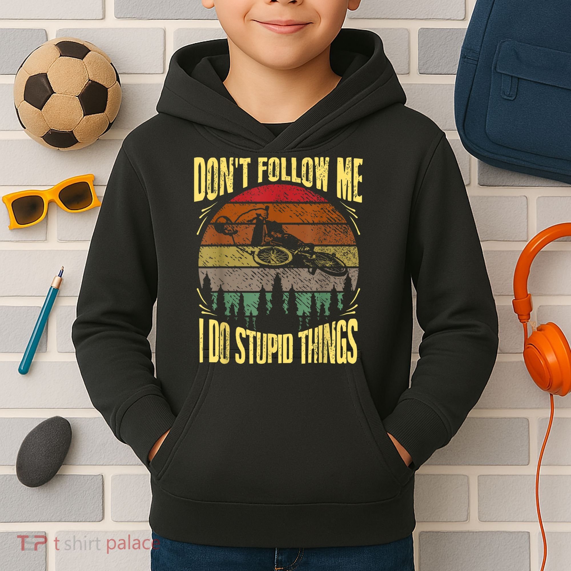 Mens Retro Don't Follow Me I Do Stupid Things BMX Rider Kids Hoodie