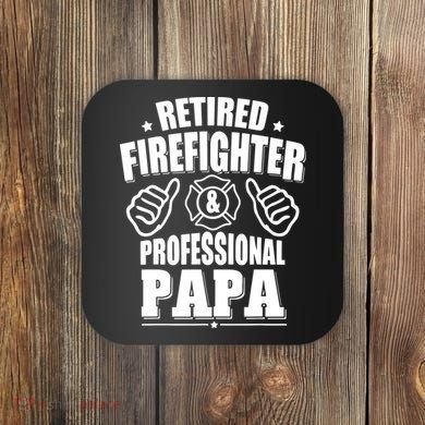 Mens Retired Firefighter & Papa Retirement Gift Coaster