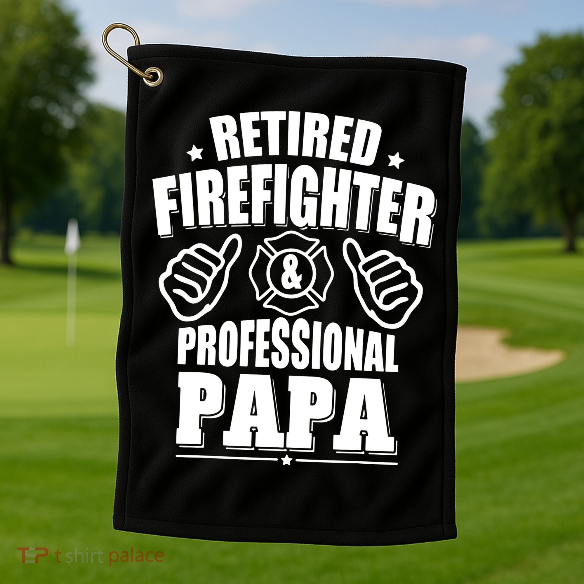 Mens Retired Firefighter & Papa Retirement Gift Golf Towel