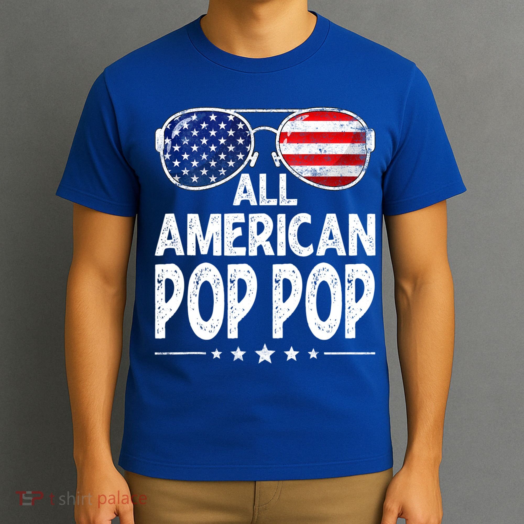 Mens Retro Father's Day Family All American Pop Pop 4th Of July T-Shirt