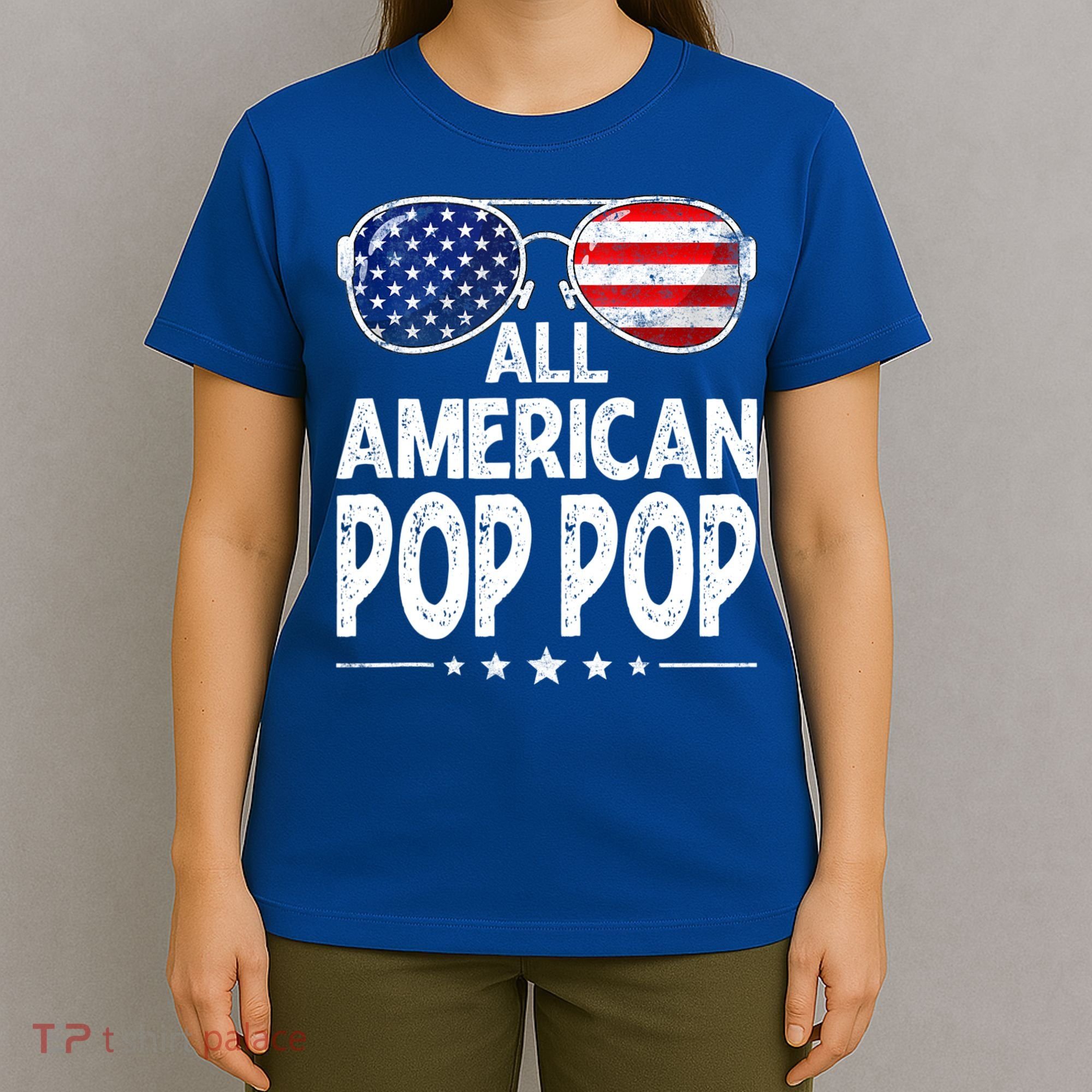 Mens Retro Father's Day Family All American Pop Pop 4th Of July T-Shirt