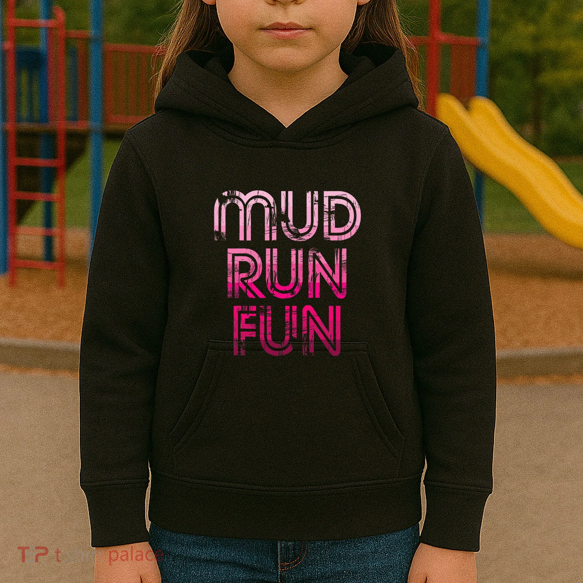 Mud Run Fun Mudder Pink Trail Running And Mudding Kids Hoodie