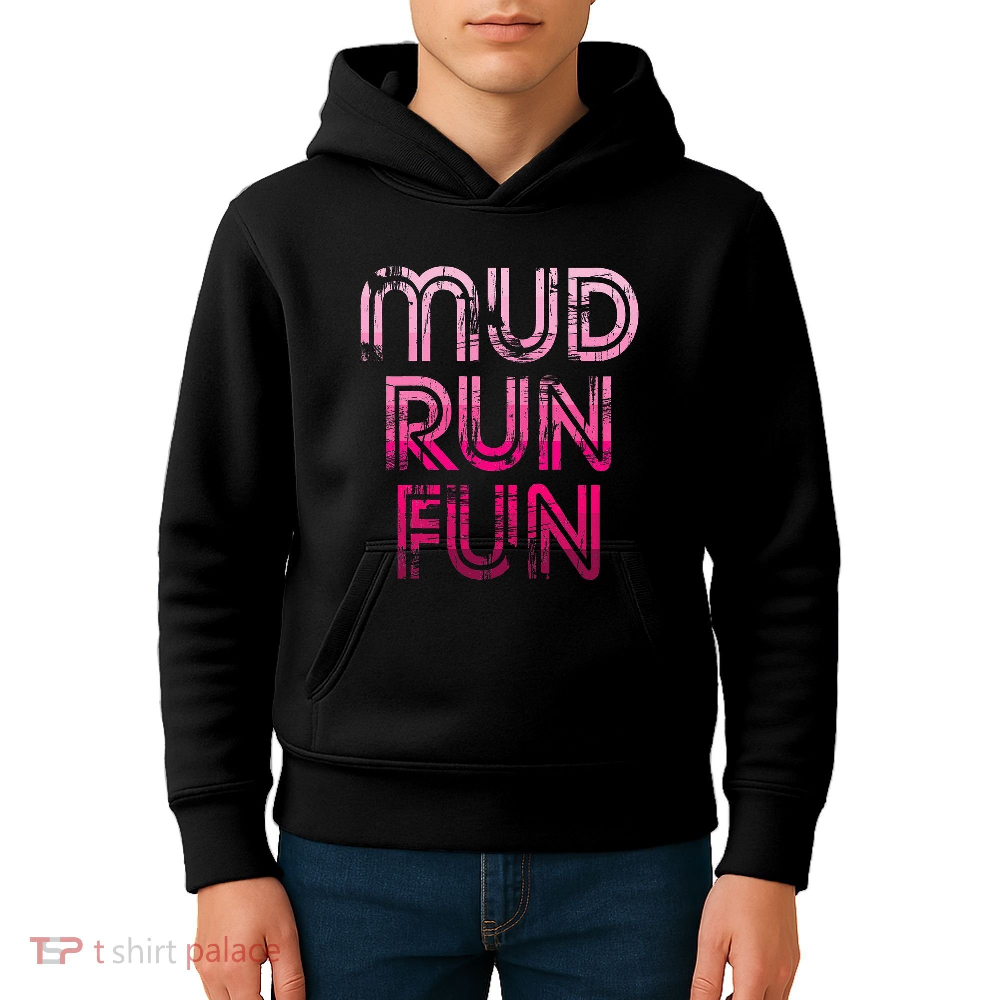 Mud Run Fun Mudder Pink Trail Running And Mudding Kids Hoodie