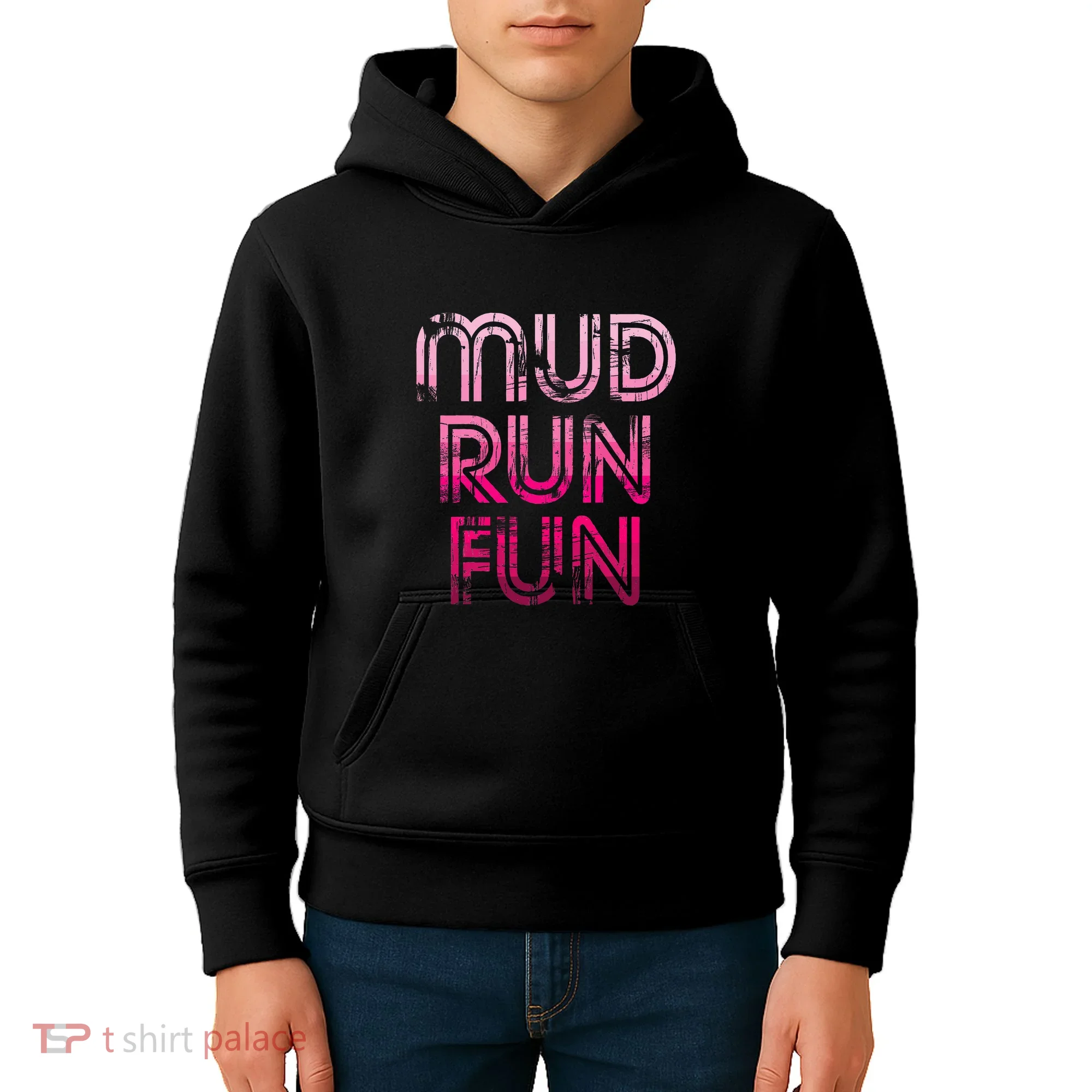Mud Run Fun Mudder Pink Trail Running And Mudding Kids Hoodie