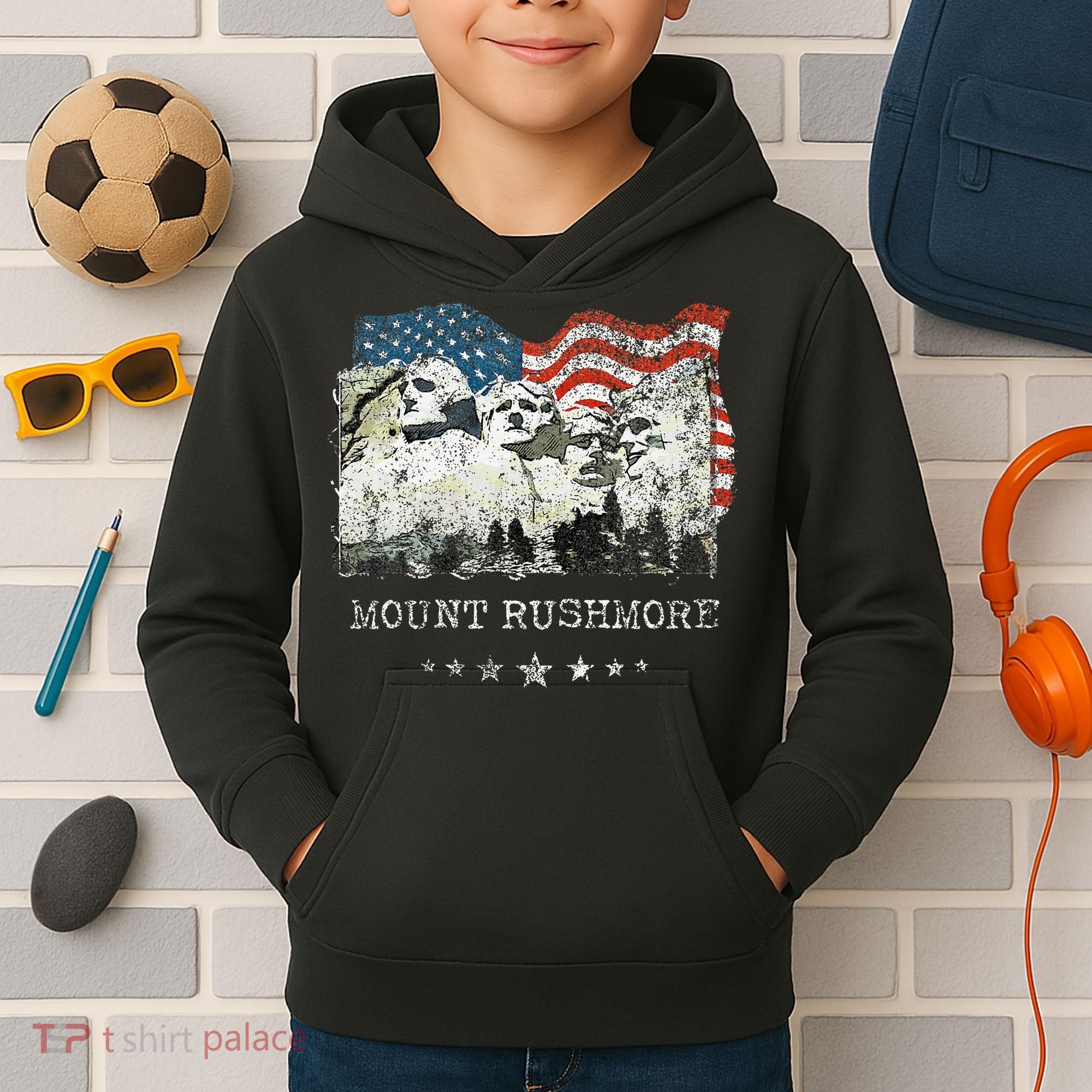 Mount Rushmore Flag Souvenirs Kids Hoodie